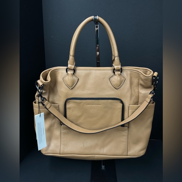 Aimee Kestenberg Tan Leather Tote Bag 15 x 12 x 5"Front Pocket Mag Closure NEW - Picture 2 of 15